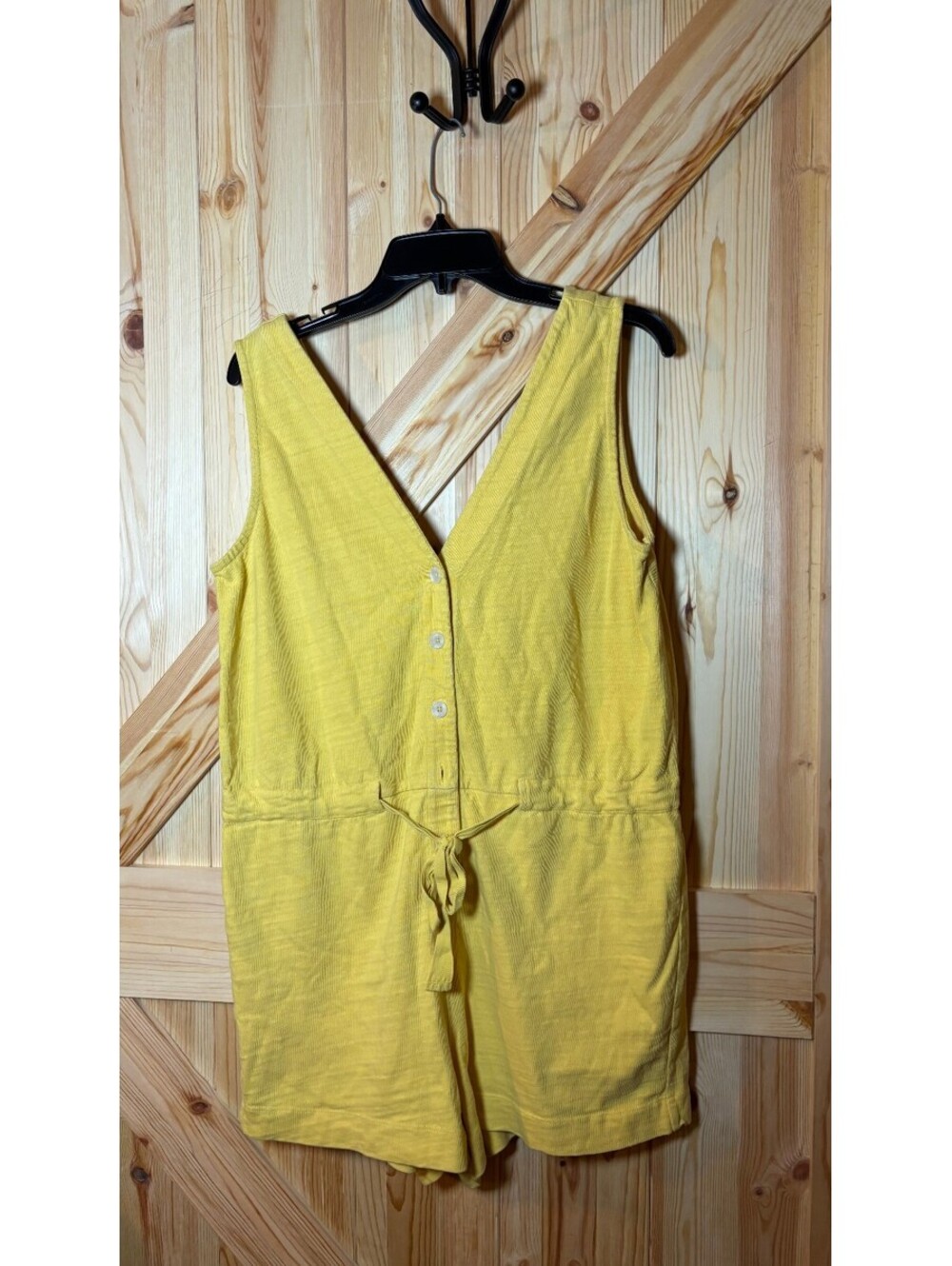 LOFT Beach Yellow Cotton Sleeveless Romper with Drawstring Waist